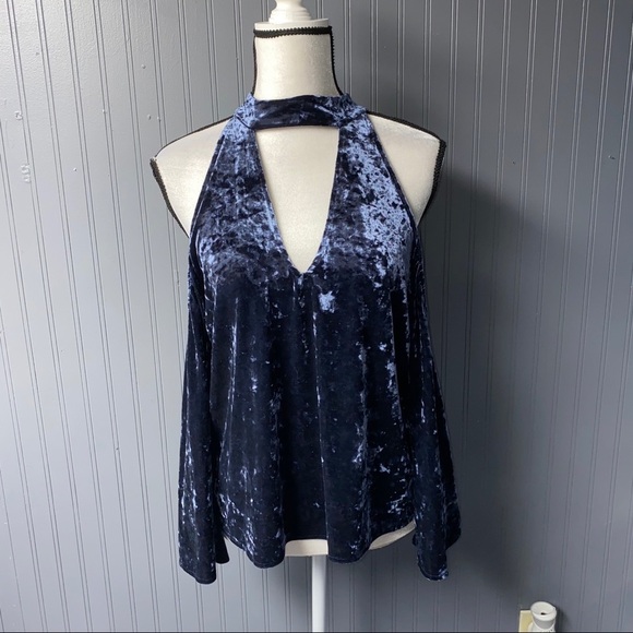 American Eagle Outfitters Blue Velvet Halter Top - Picture 1 of 4